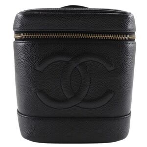 CHANEL Black Caviar Leather Logo Pouch